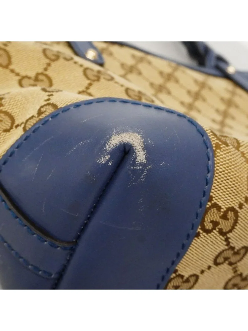 Gucci Tote GG Canvas Beige Blue Champagne Gold